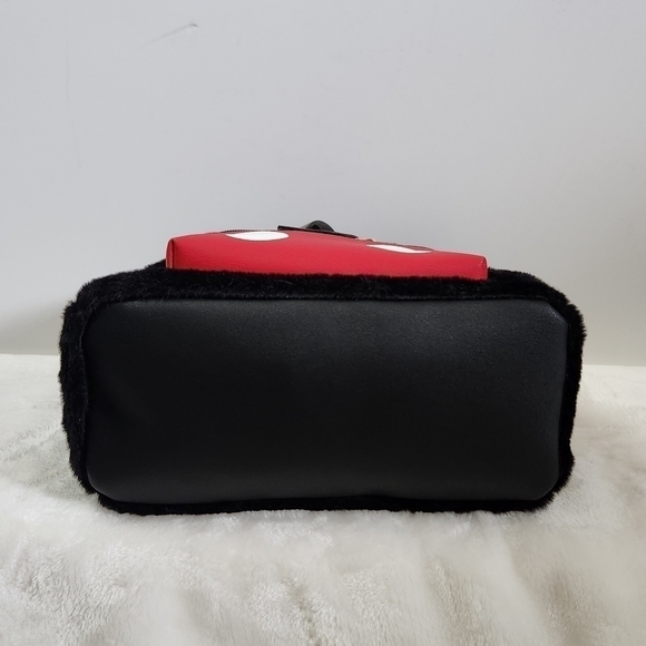 Disney Bioworld Mickey Mouse Black Red Faux Fur Faux Leather Mini Backback NWT - Picture 7 of 14